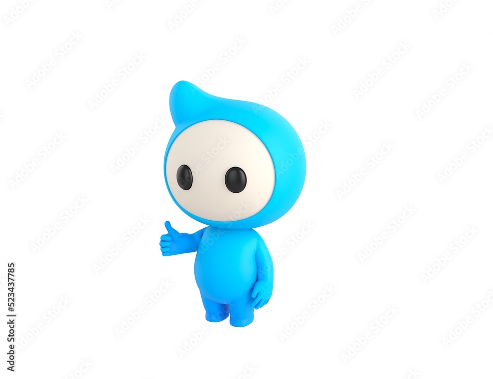 Fototapeta premium Blue Monster character showing thumb up in 3d rendering.