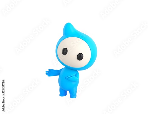Blue Monster character doing welcome gesture in 3d rendering.