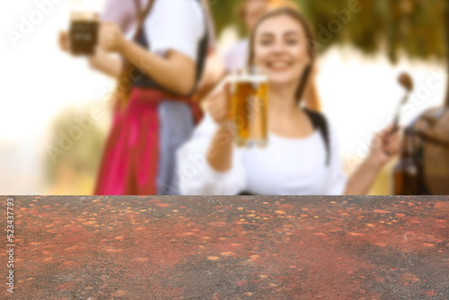 Empty table and happy woman...