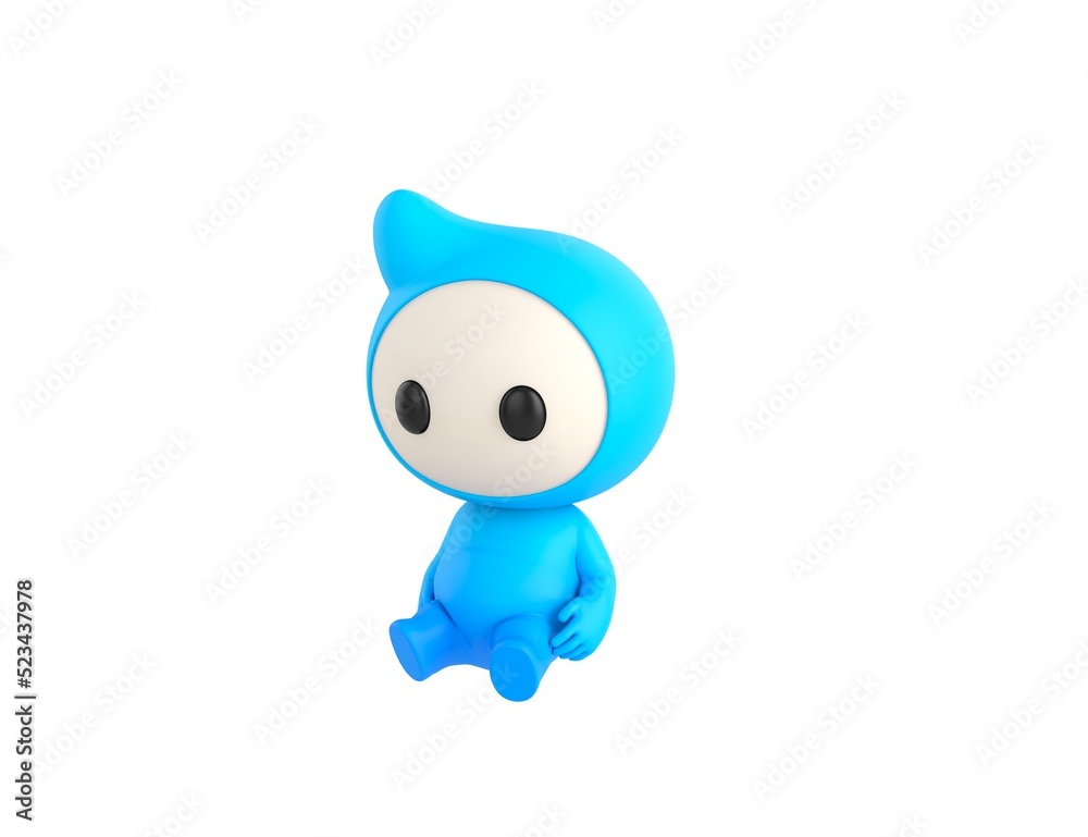 Blue Monster character sitting on the ground in 3d rendering.