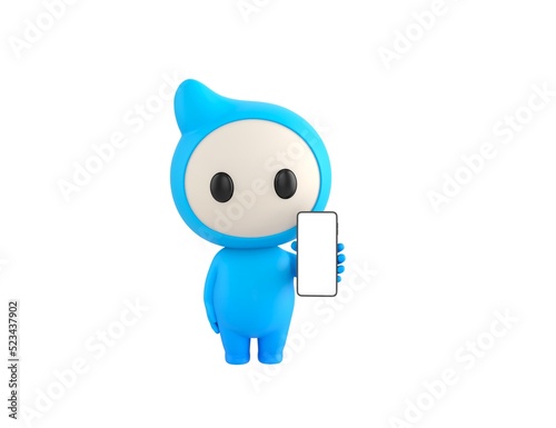 Blue Monster character showing his phone in 3d rendering.