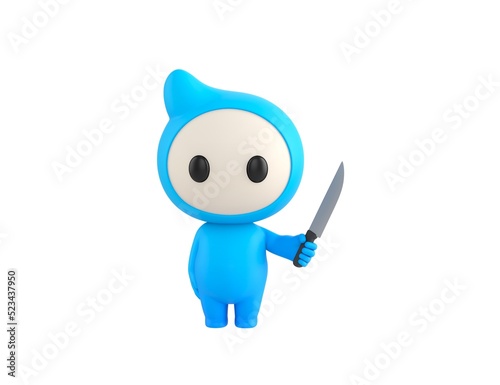 Blue Monster character holding sharp knife in 3d rendering. © Baria