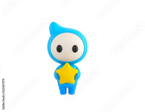 Blue Monster character holding star in 3d rendering.