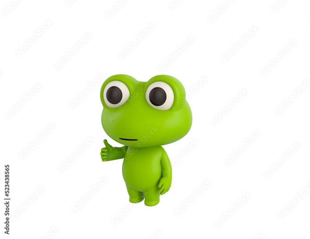 Fototapeta premium Little Frog character showing thumb up in 3d rendering.
