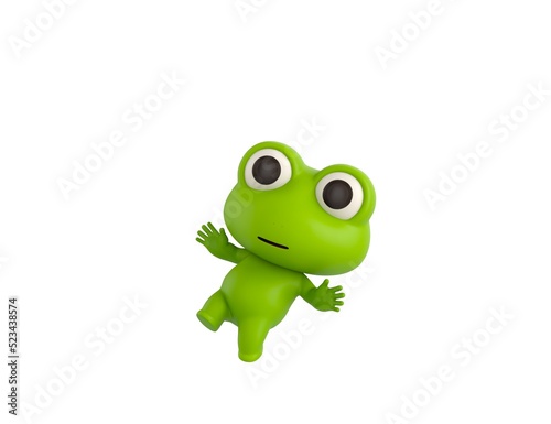 Little Frog character falling in 3d rendering.