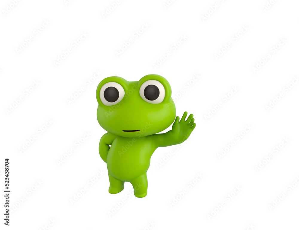 Obraz premium Little Frog character hold hand near ear listening rumors in 3d rendering.