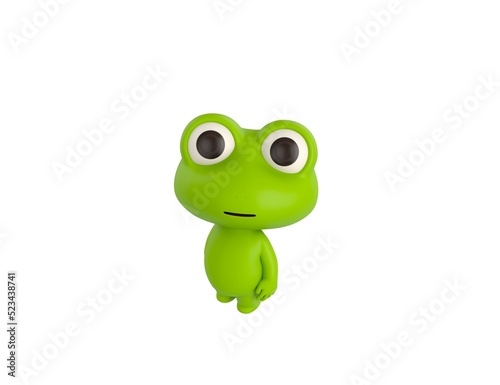 Little Frog character standing and look up to camera in 3d rendering.