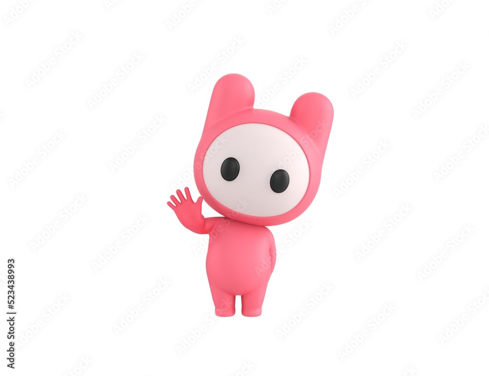 Pink Monster character raising right hand in 3d rendering. Pink Monster character raising right hand in 3d rendering.