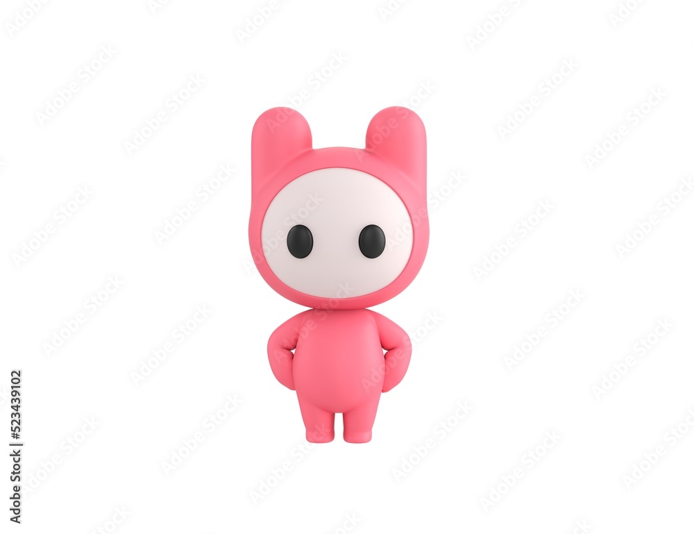 Obraz premium Pink Monster character with hands on hip in 3d rendering.