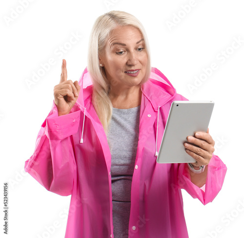 Mature woman with raised in...