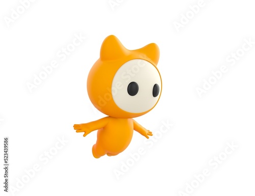 Yellow Monster character flying in 3d rendering.