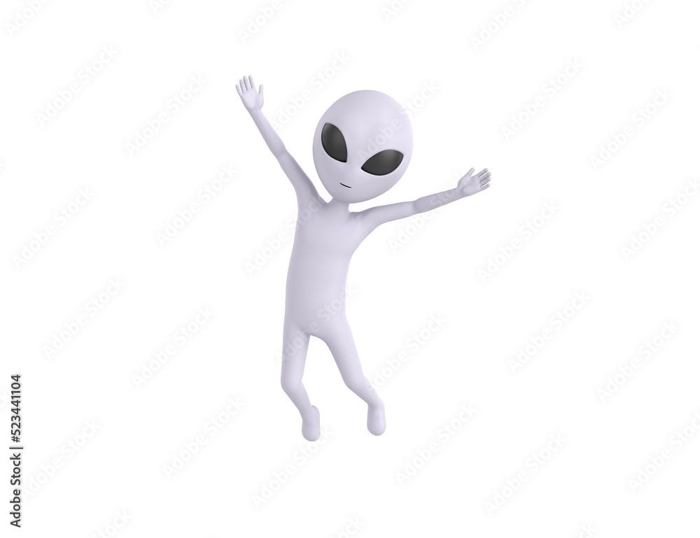 Grey Alien character jumping in the air in 3d rendering. Grey Alien character jumping in the air in 3d rendering.