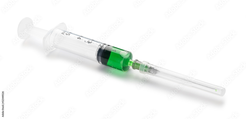 Medical syringe with vaccine on white background Medical syringe with vaccine on white background