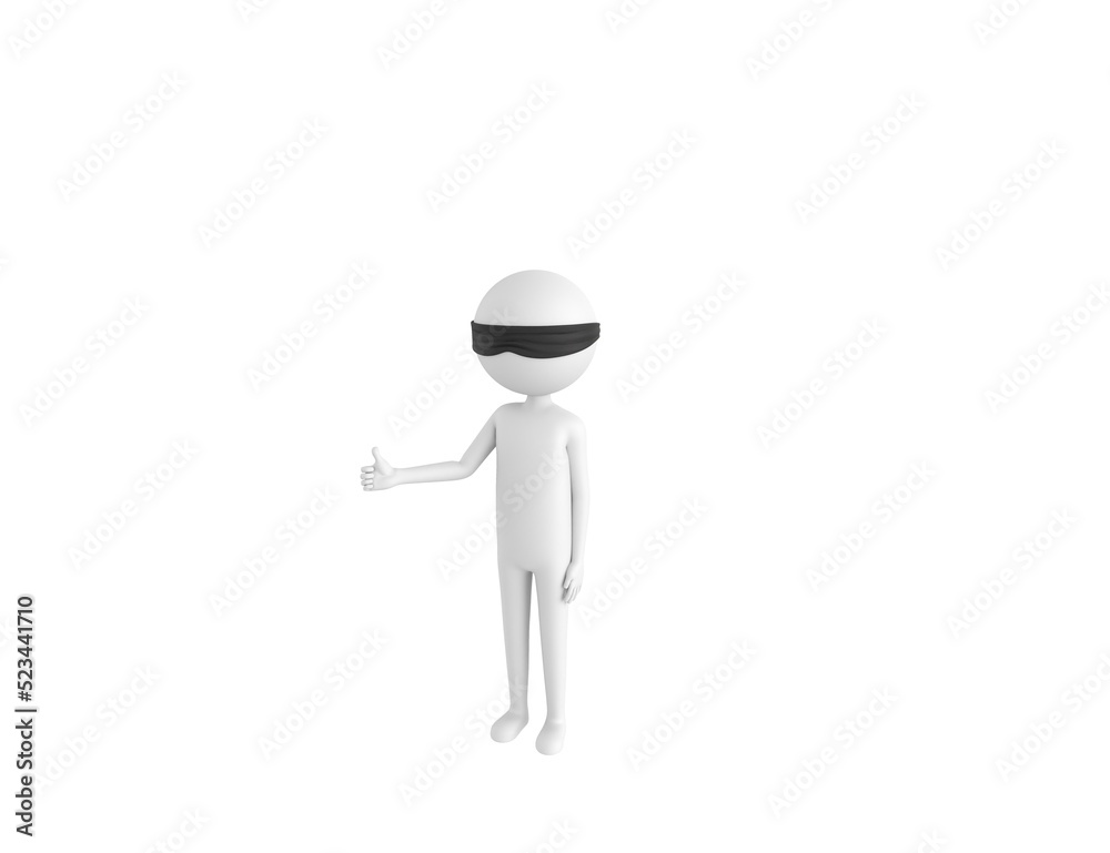 Blind Folded Stick Man character showing thumb up in 3d rendering. Blind Folded Stick Man character showing thumb up in 3d rendering.