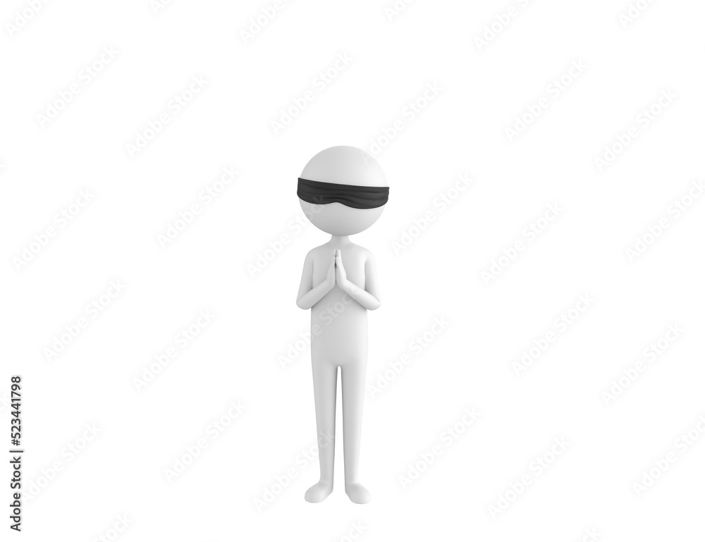 Blind Folded Stick Man character praying with hands held together in 3d rendering. Blind Folded Stick Man character praying with hands held together in 3d rendering.