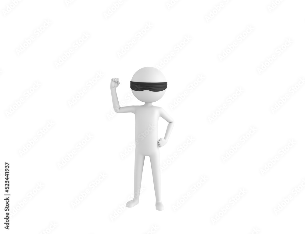 Blind Folded Stick Man character raising right fist in 3d rendering. Blind Folded Stick Man character raising right fist in 3d rendering.