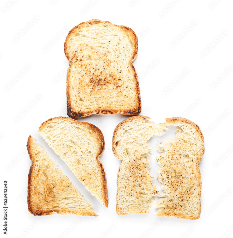Delicious slices of toasted bread on white background Delicious slices of toasted bread on white background