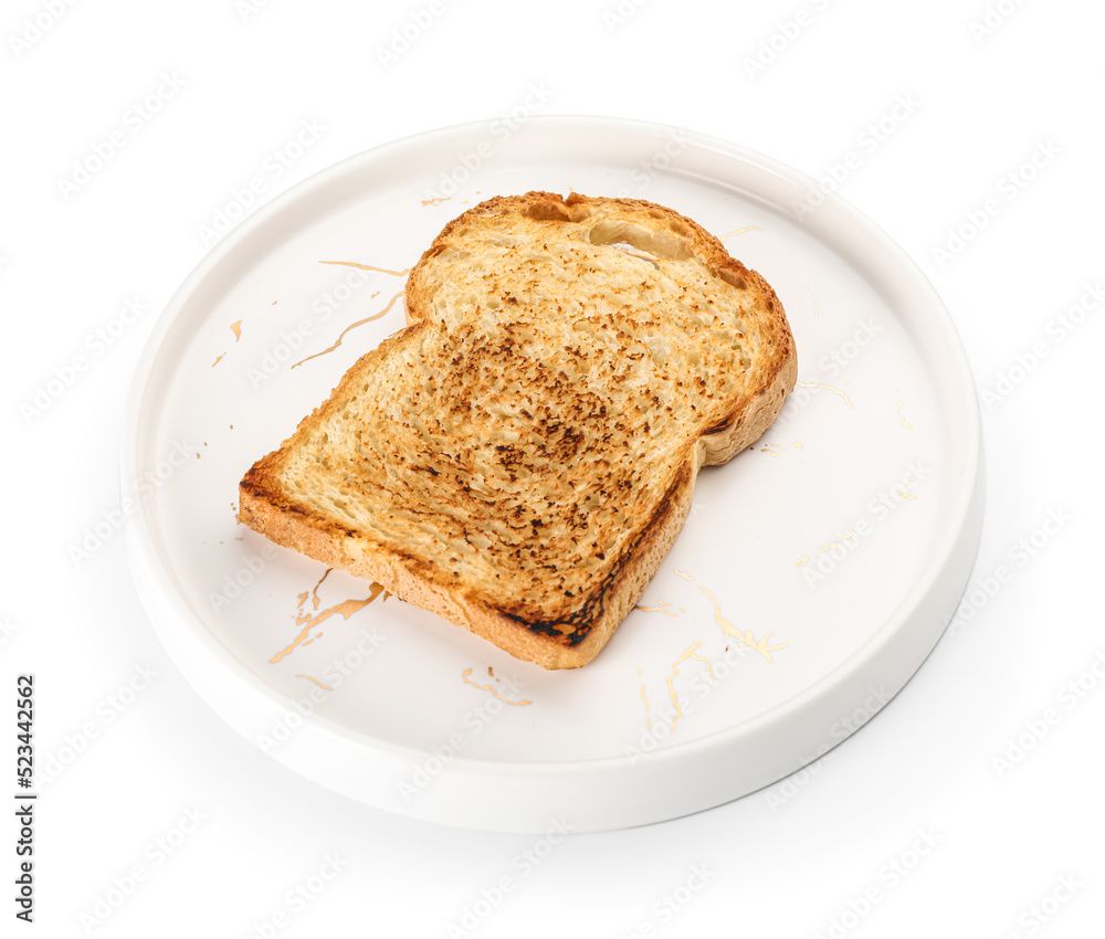 Plate with tasty toast isolated on white background Plate with tasty toast isolated on white background