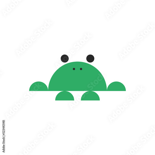 Green frog logo made of semicircular geometric shapes, simple comic illustration of a toad front view.