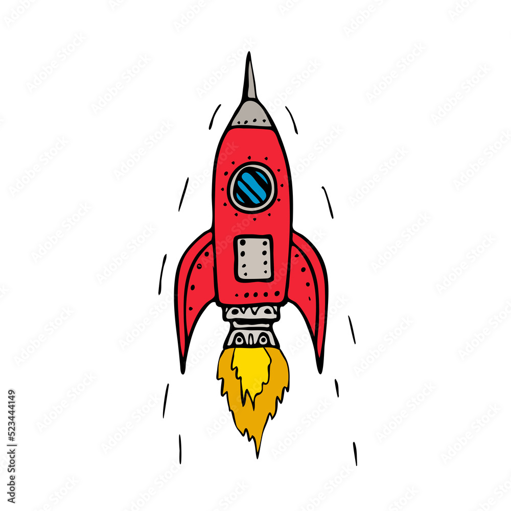 Vintage Rocket Ship Blasting Off Drawing Stock Illustration | Adobe Stock