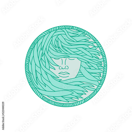 Tableau sur toile Polynesian Woman Sea Kelp Hair Circle Mono Line