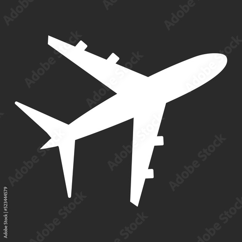 Silhouette of white plane on black background for web design