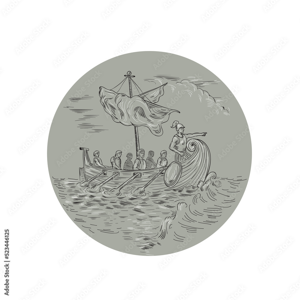 Ancient Greek Trireme Warship Circle Drawing Ancient Greek Trireme Warship Circle Drawing