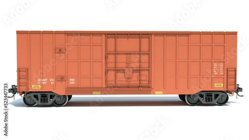 Railroad Box Car 3D rendering on white background photo