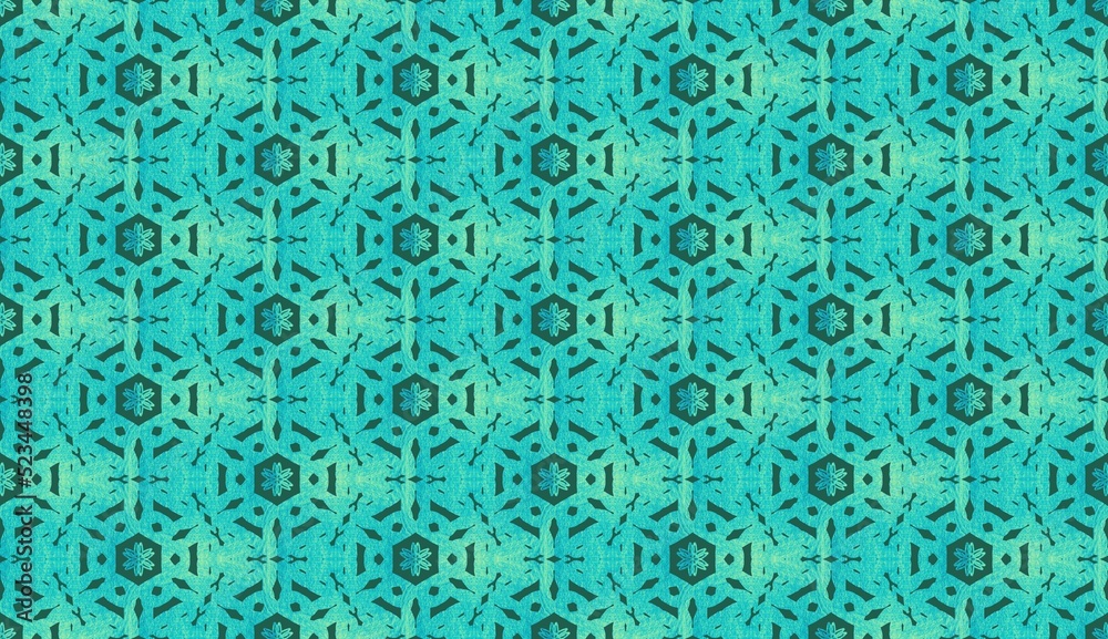 Abstract green ethnic ikat pattern. Wallpaper in the style of Baroque. Design for background, wallpaper, illustration, fabric, clothing, batik, carpet.
