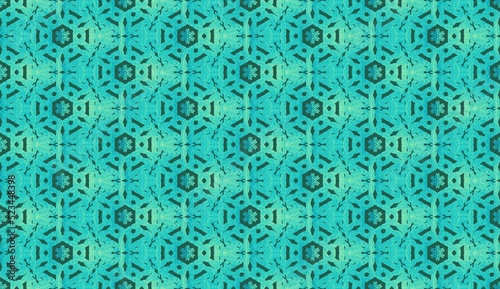 Abstract green ethnic ikat pattern. Wallpaper in the style of Baroque. Design for background, wallpaper, illustration, fabric, clothing, batik, carpet. 