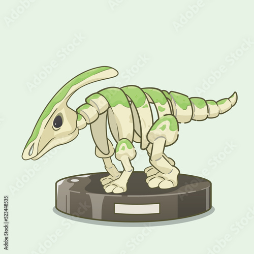Cartoon parasaurolophus dinosaur fossil. Prehistoric herbivore - parasaurolophus. Ancient herbivore, parasaurolophus fossil design element
