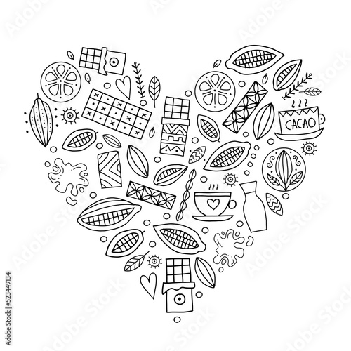 I love Chocolate, cacao and sweets. Concept art, heart shape for your design....