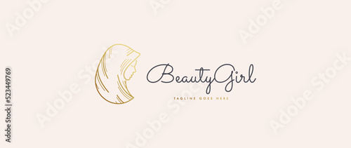 Logo hijab klasik sederhana dengan desain garis seniSimple classic hijab logo with line art design