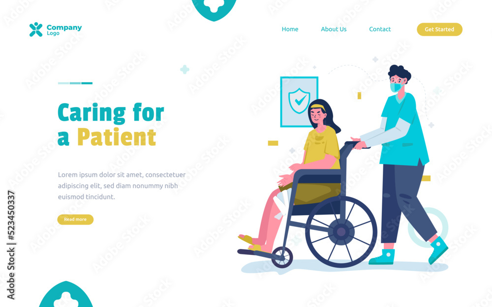 Treating patient in wheelchair illustration Treating patient in wheelchair illustration