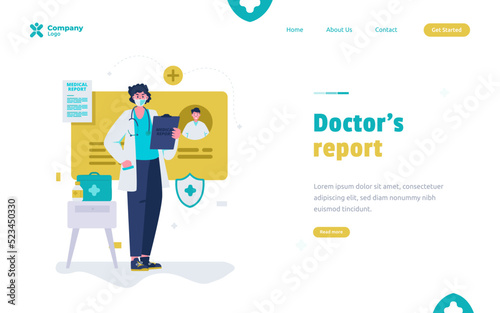 Flat design doctor with medical report concept