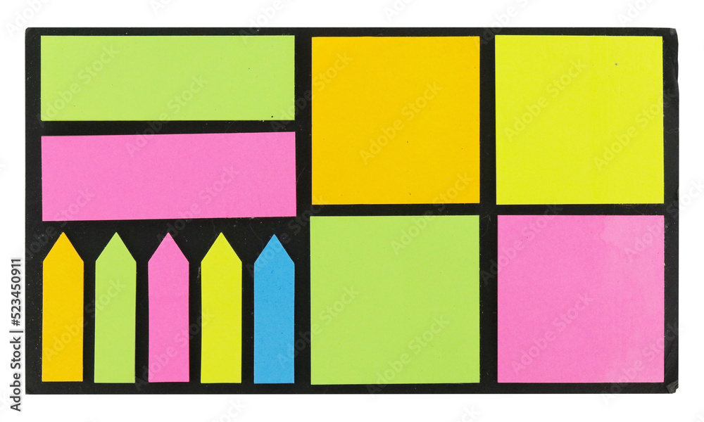 Cutout of an isolated set of colorful sticky notes sheet with the ...