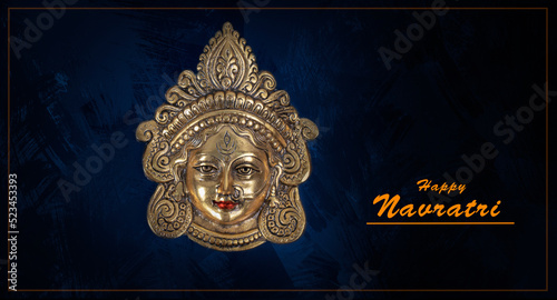 Maa Durga Face Happy Navratri, Durga Pooja, Maa Durga Face in Metal Subh Navratri background