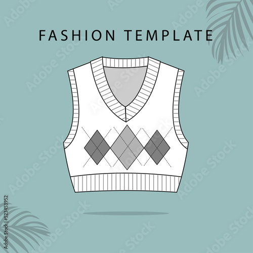 Vest Fashion Flat Template. Vest illustration.