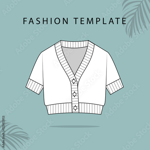 CARDIGAN FASHION FLATS TEMPLATE. CARDIGAN ILLUSTRATION.
