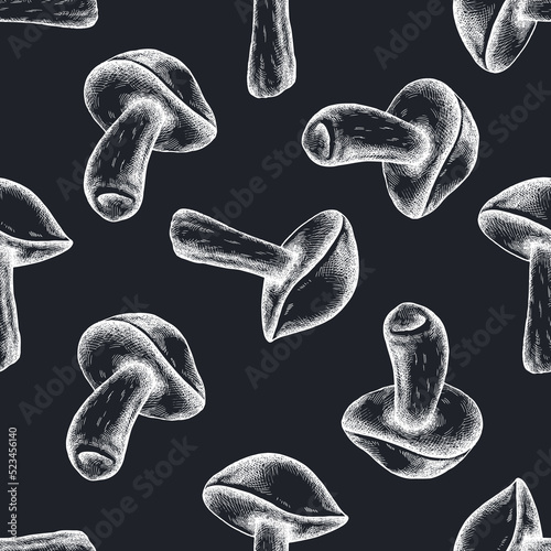 Seamless pattern with hand drawn chalk aspen mushroom