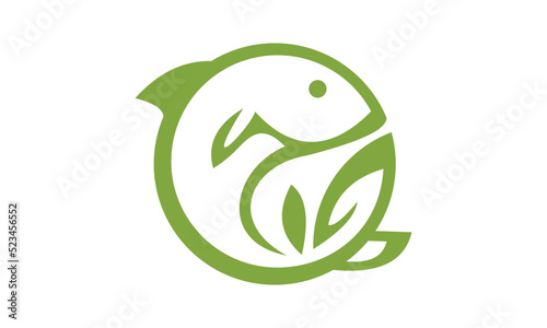 circular fish logo with leaves logo vector design symbol illustration sign icon design idea