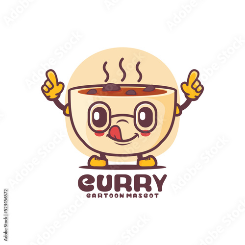 Curry soup cartoon mascot. food vector illustration
