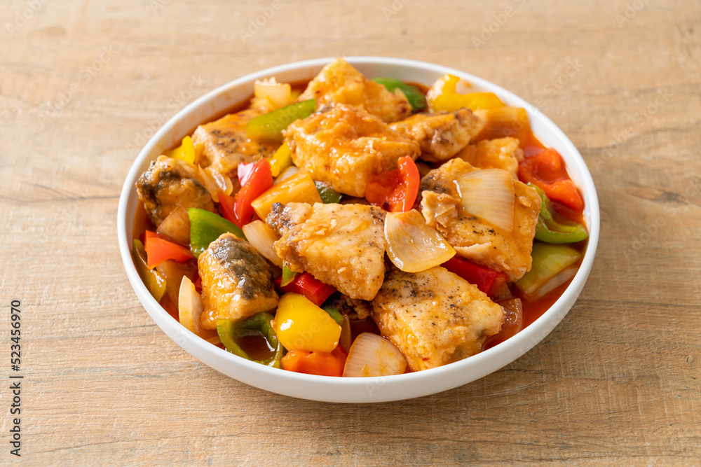Fototapeta premium fish stew with tomato and pepper
