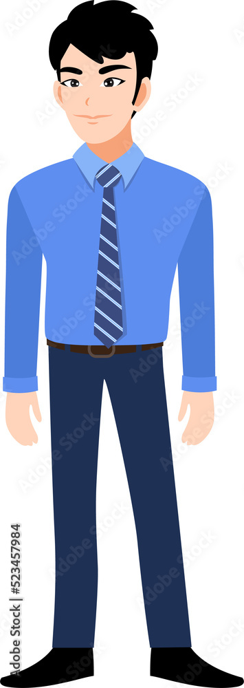 Asian businessman cartoon character set. Handsome business man in office style smart shirt
