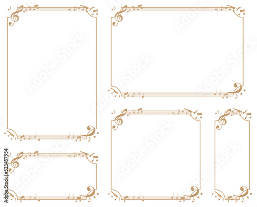 Music-themed decorative frame.Decorative frame.A frame that gave a change in size to the same design.Good frame for a4 size paper.Background for certificate.