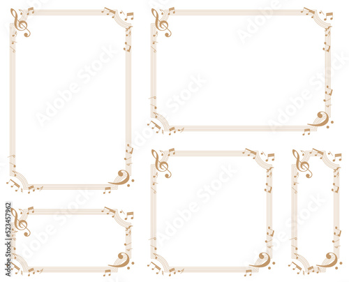 Music-themed decorative frame.Decorative frame.A frame that gave a change in size to the same design.Good frame for a4 size paper.Background for certificate.