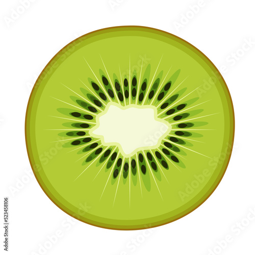 A slice of juicy kiwi on a white background. 