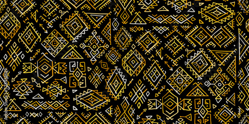 Tribal decorative background. Ethnic seamless pattern. Aztec geometric backdr...