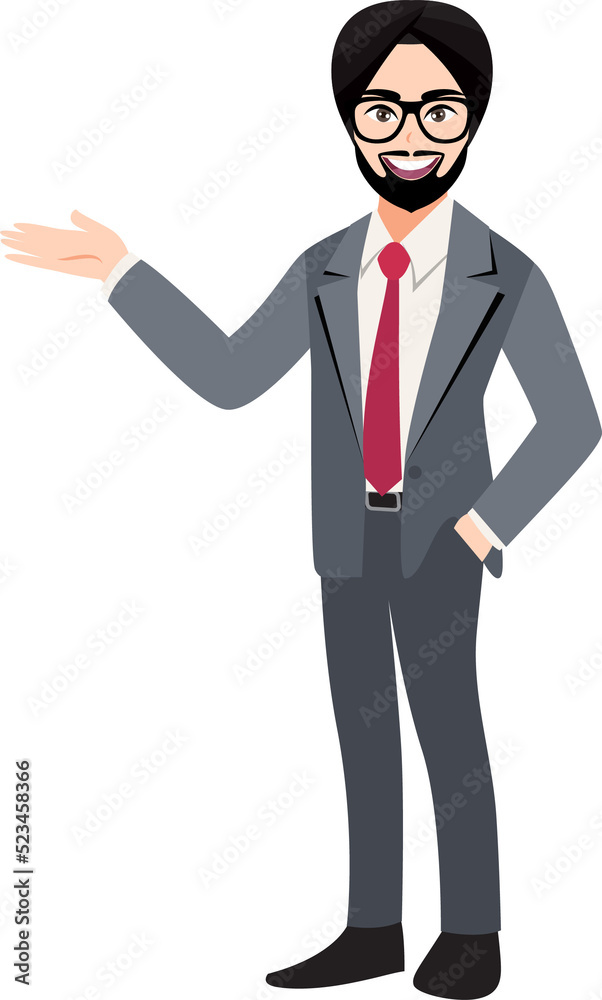 Indian businessman cartoon character with Handsome business man in office style smart suit