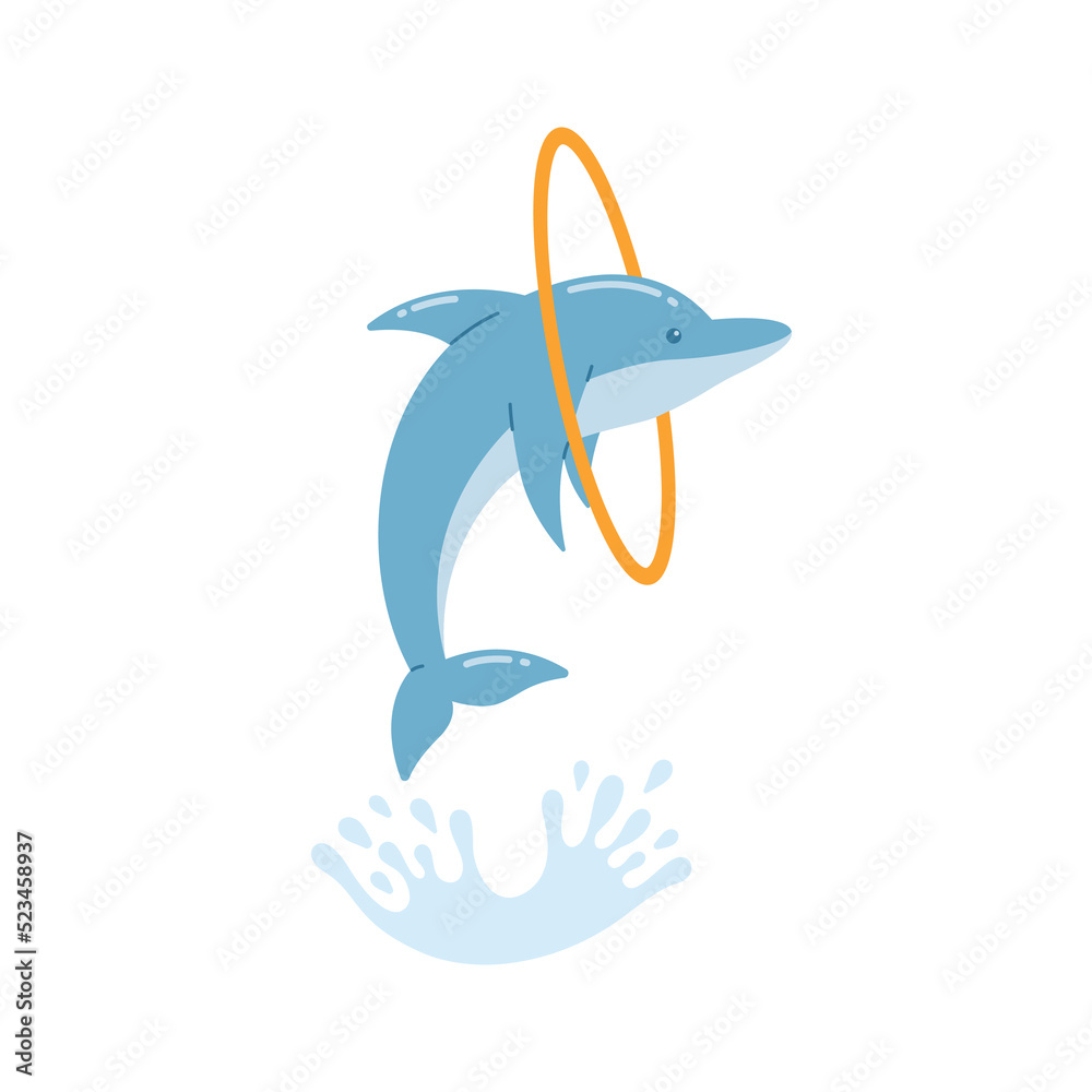 Fototapeta premium funny dolphins jump and swim vector illustration